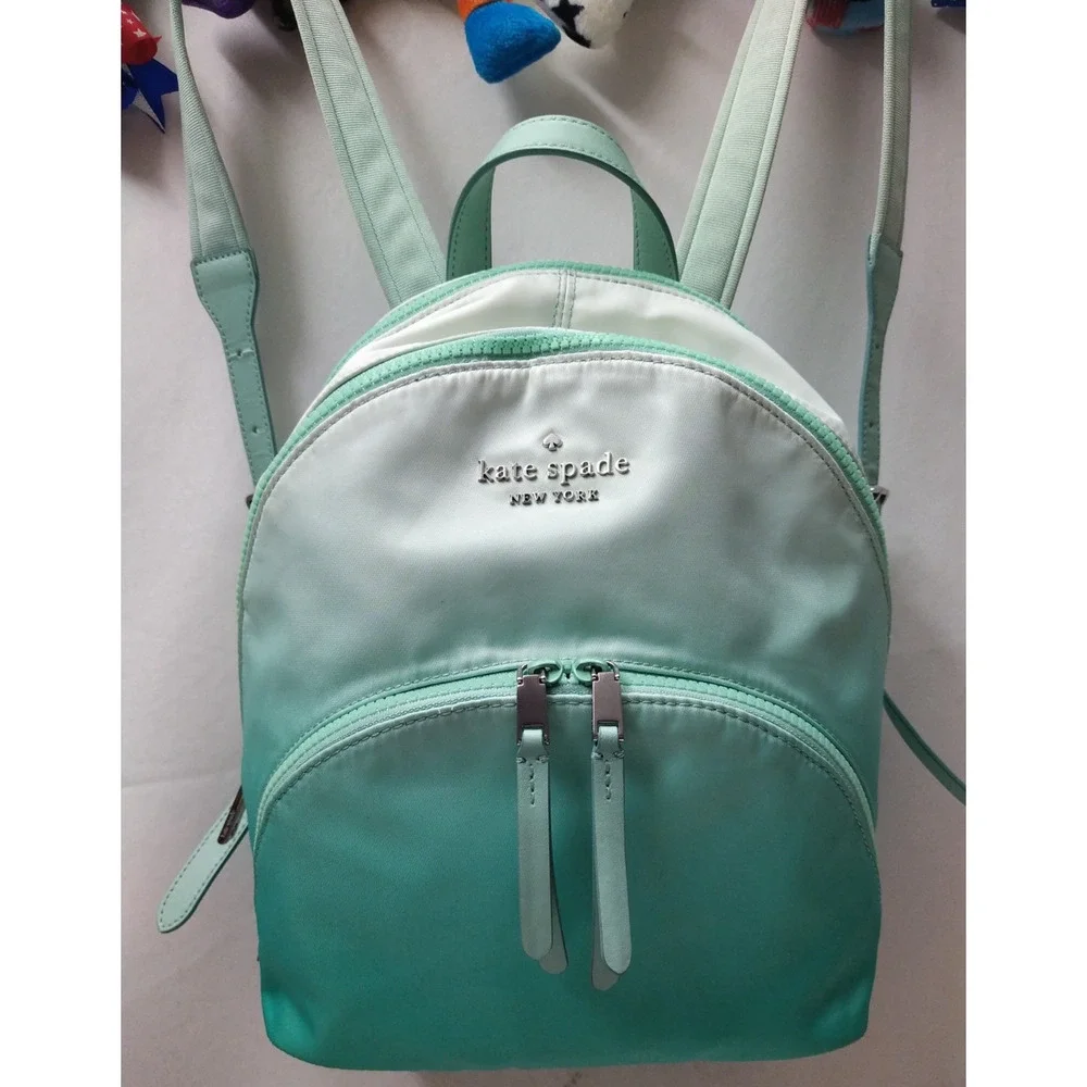 Kate Spade New York Blue White Nylon Zippers Top Handle Backpack